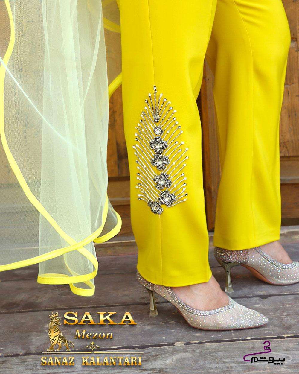 سیمرغ – کت و شلوار جواهر دوزی شده سیمرغ زرد